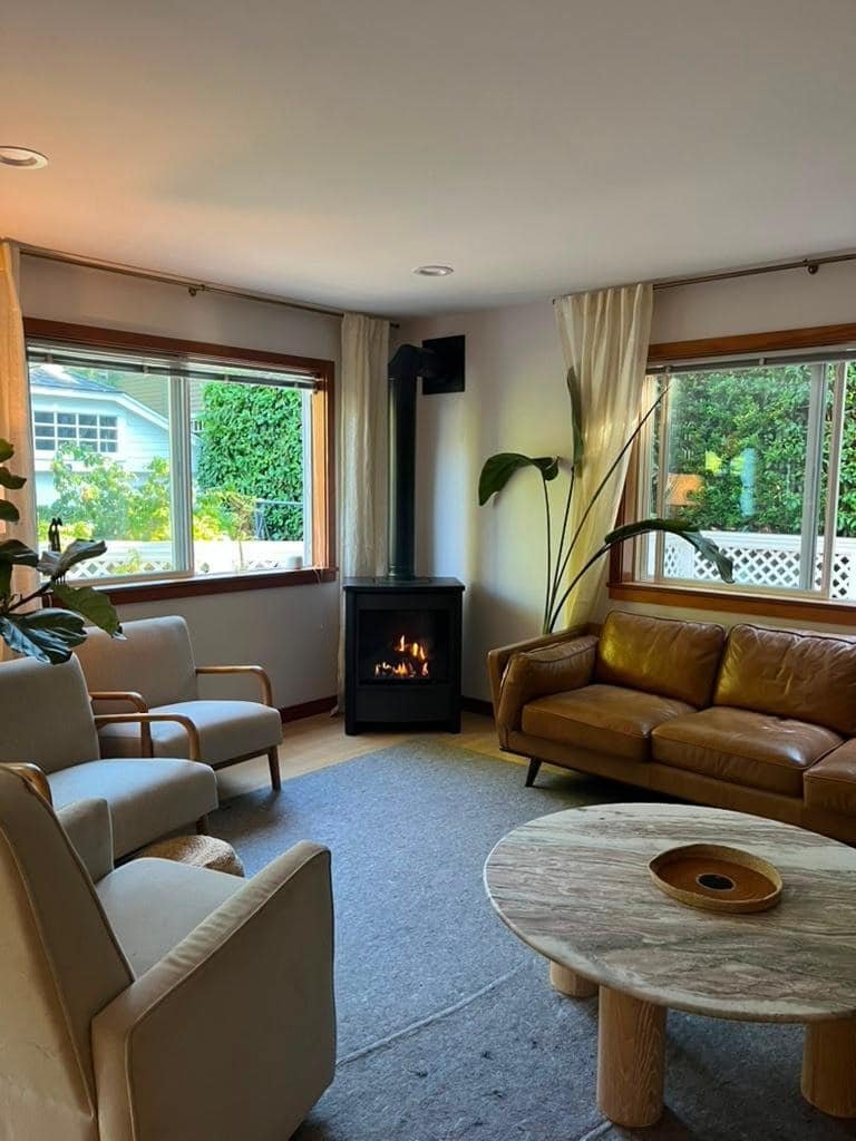 Modern gas fireplace in living room interior