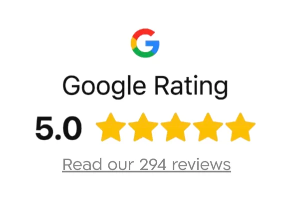 Google rating badge showing five star reviews
