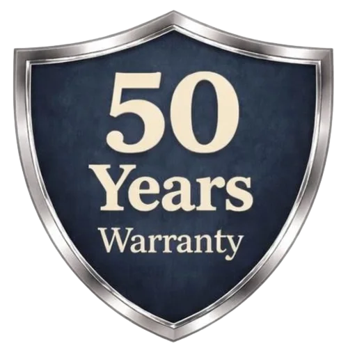 50 years warranty shield badge icon